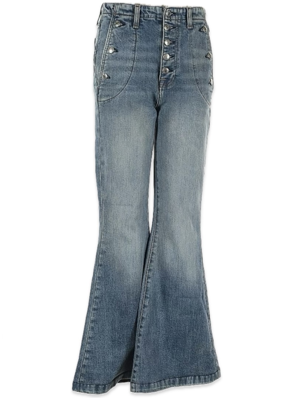 7 FOR ALL MANKIND Portia High Rise Megaflare Jeans Ludlow Western Sailor Buttons